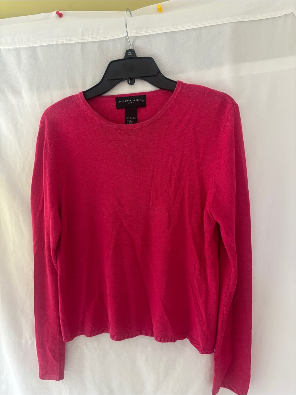 august silk Bright Fuchsia Long-Sleeve Crewneck Top. Vintage Y2K.